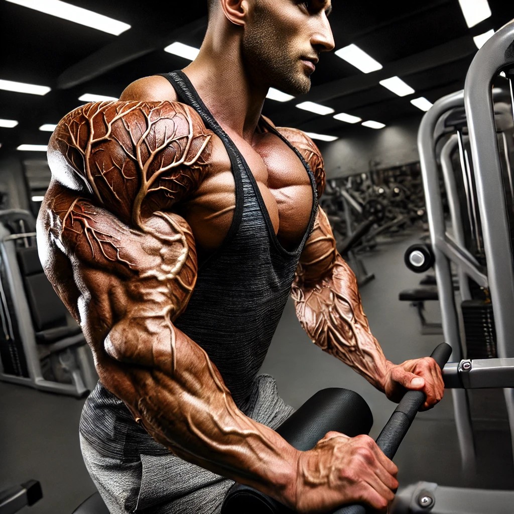 Bodybuilder using L-Norvaline for enhanced muscle pump and vascularity.