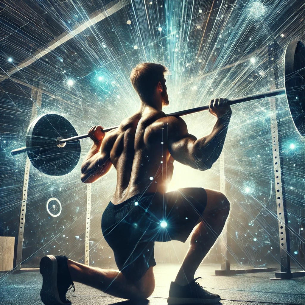 An athlete lifting weights in a gym, emphasizing strength and performance benefits associated with Paraxanthine.