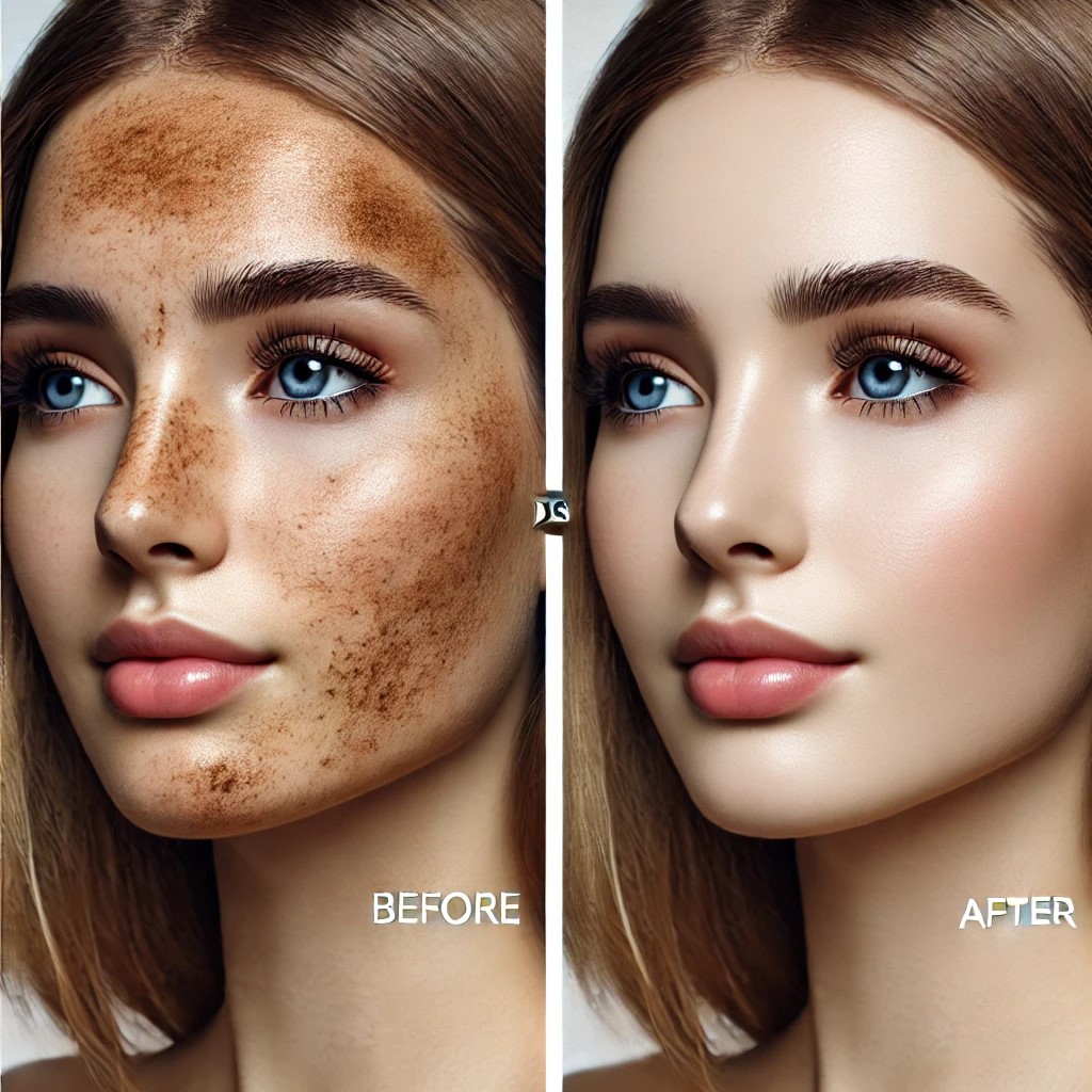 Before-and-after images showing the effects of Tranexamic Acid on skin hyperpigmentation.