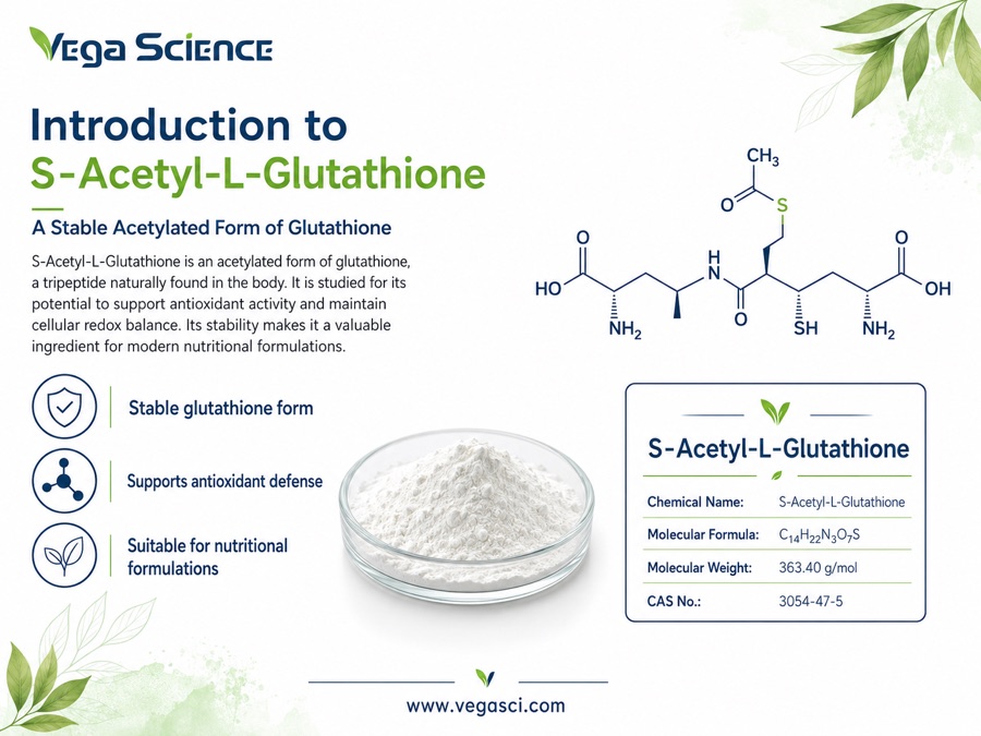 S-Acetyl-L-Glutathione chemical structure and molecular identity illustration