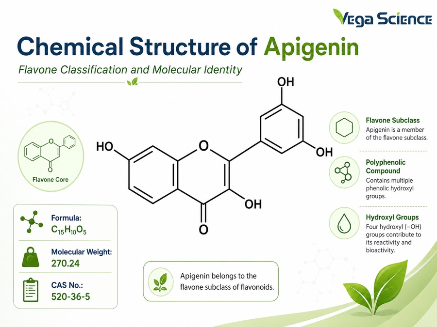 Apigenin chemical structure and molecular identity illustration