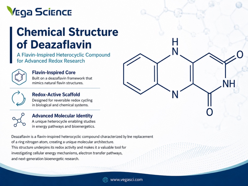 Deazaflavin chemical structure and molecular or phytochemical profile infographic
