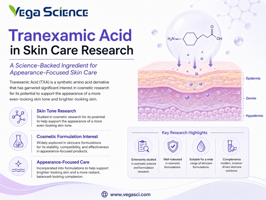 Tranexamic Acid skincare research illustration for even-looking skin tone formulations